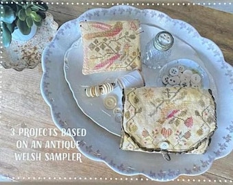 Counted Cross Stitch Pattern, The Sweet Birds Sing, Welsh Style Design, Pin Cushion, Needle Roll, Blackbird Designs, PATTERN ONLY