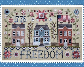 Counted Cross Stitch Pattern, Freedom Street, Patriotic Decor, Americana, Waxing Moon Designs, PATTERN ONLY