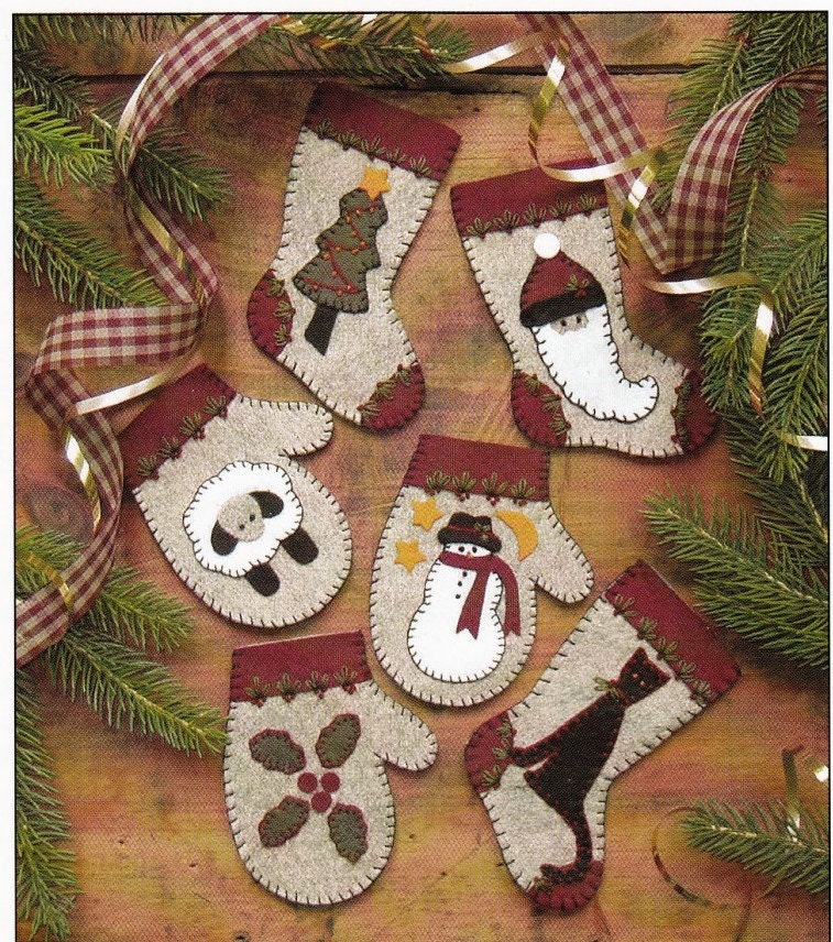 Wool Applique Pattern and Kit, Christmas Woolens, Christmas Ornaments