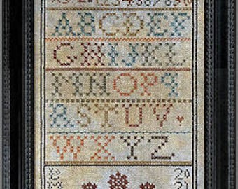 Cross Stitch Pattern, Flowers For Beatrice, Cross Stitch Sampler, Primitive Decor, Marking Sampler, Alphabet, Flowers, La-D-Da, PATTERN ONLY