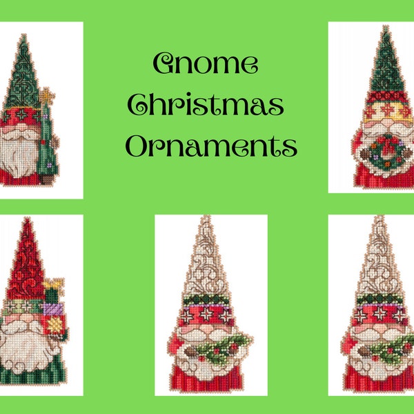 Counted Cross Stitch, Gnome Christmas Ornaments, Tree, Wreath, Gifts, Holly, Jim Shore Designs, Mill Hill, Perforated Paper KIT & PATTERN