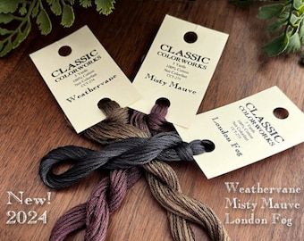 NEW for 2024, Classic Colorworks, London Fog, Misty Mauve, Weathervane, 5 YARD Skein, Embroidery Floss, Hand Dyed Cotton Floss