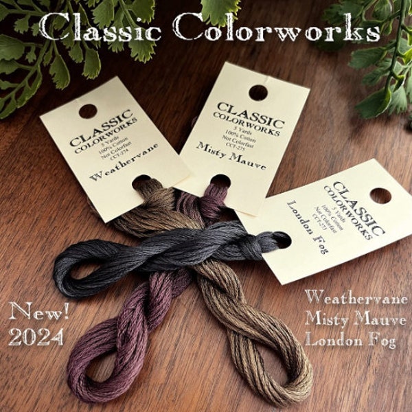 NEW for 2024, Classic Colorworks, London Fog, Misty Mauve, Weathervane, 5 YARD Skein, Embroidery Floss, Hand Dyed Cotton Floss