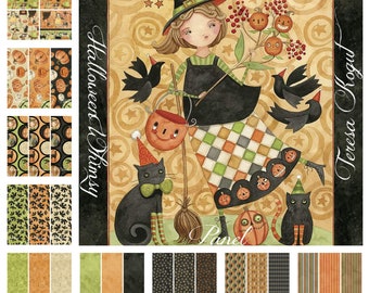 Quilt Fabric, Halloween Whimsy, Halloween Fabric, Pumpkins, Pumpkins, Witches, Black Cats, Stars, Stripes, Teresa Kogut, Riley Blake