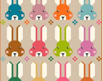 Quilt Pattern, Cottontail Rabbits, Pieced Block Quilt, Fat Eighth Friendly, Fat Quarter Friendly, Easter Decor, Satomi Quilt, PATTERN ONLY