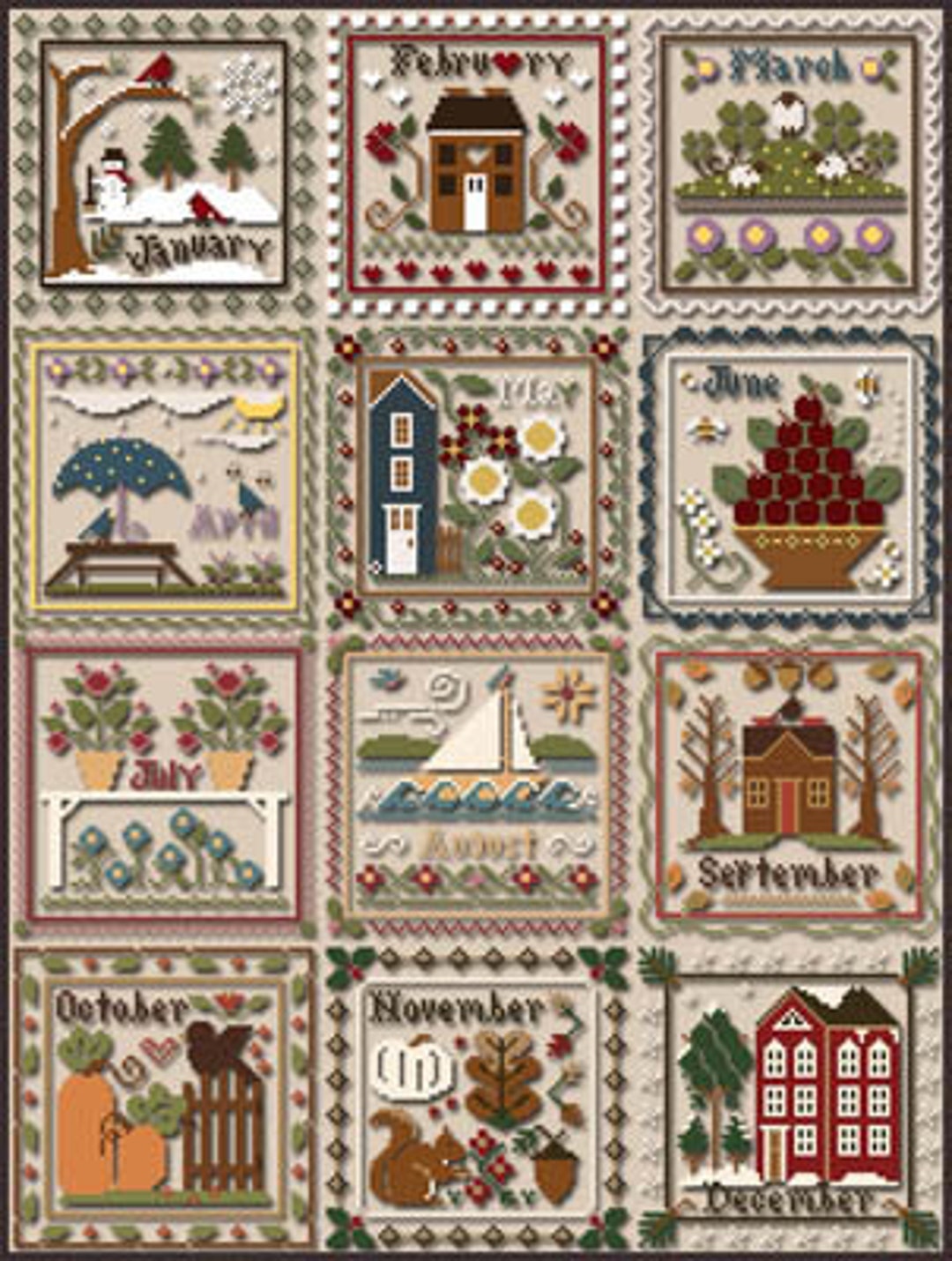 Counted Cross Stitch Pattern, Months of the Year, Country Rustic ...