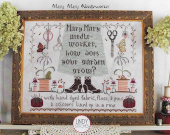 Counted Cross Stitch Pattern, Mary, Mary Needleworker, Sewing Decor, Nursery Rhyme, Cottage Chic, Lindy Stitches, PATTERN ONLY