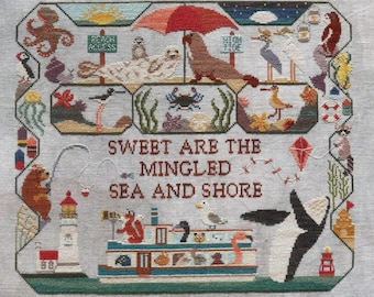 Counted Cross Stitch Pattern, Sea & Shore, Ocean Motifs, Nature, Whale, Mermaid, Beach Decor, Lighthouse, The Blue Flower, PATTERN ONLY
