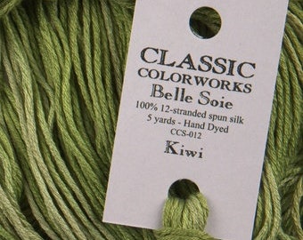 Belle Soie, Kiwi, Classic Colorworks, 5 YARD Skein, Hand Dyed Silk, Embroidery Silk, Counted Cross Stitch, Hand Embroidery Thread