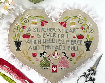 Counted Cross Stitch Pattern, A Stitcher's Heart, Country Primitive, House, Flowers, Sewing Notions, Tiny Modernist, PATTERN ONLY