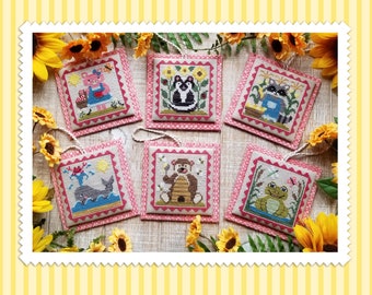 Counted Cross Stitch Pattern, Summer Littles, Summer Decor, Whales, Bears, Pig, Skunk, Frog, Waxing Moon Designs, PATTERN ONLY