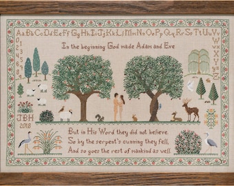Counted Cross Stitch Pattern, Last Day in Paradise, Adam and Eve, Garden of Eden, Tree of Life, Religious, Paradise Stitchery, PATTERN ONLY
