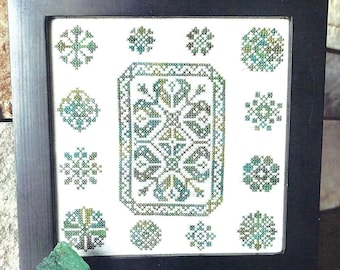 Counted Cross Stitch Pattern, Enchanting Emerald, Quaker Birthstone Series, Quaker Motifs, From the Heart, NeedleArt by Wendy, PATTERN ONLY