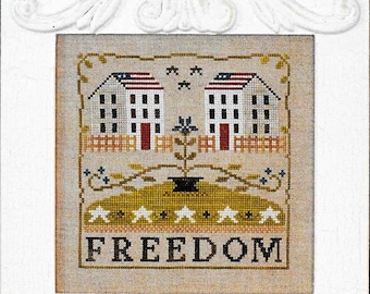 Counted Cross Stitch Pattern, Freedom House, Americana, Patriotic Decor, Saltbox Houses, Flag, Little House Needleworks, PATTERN ONLY