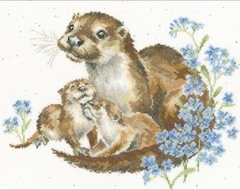 Counted Cross Stitch Kit, Otterly Adorable, Wildlife, 14ct Aida White, Needle, Floss, Hannah Dale, Wrendale Design, Bothy Threads KIT ONLY