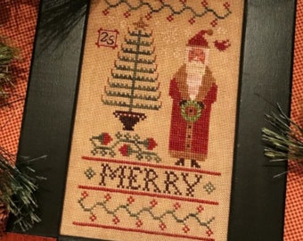 Cross Stitch Pattern, Merry To All, Winter Decor, Santa Clause, Holiday Decor, Father Christmas, Homespun Elegance, PATTERN ONLY