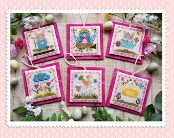 Counted Cross Stitch Pattern, Spring Littles, Spring Decor, Bunnies, Chicks, April Showers, Waxing Moon Designs, PATTERN ONLY