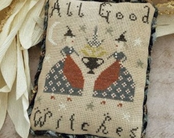 Cross Stitch Pattern, All Good Witches, Halloween Decor, Stars, Sliver Moon, Witches, Cauldron, Pillow Ornament, Pineberry Lane PATTERN ONLY