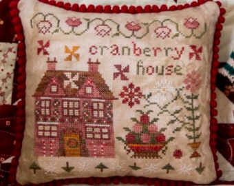 Counted Cross Stitch Pattern, Cranberry House, Cross Stitch Pillow, Ornament, Bowl Filler, Pansy Patch Quilts and Stitchery, PATTERN ONLY