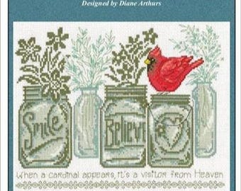 Counted Cross Stitch Pattern, Believe Cardinals, Inspiring, Flower Motifs, Canning Jars, Imaginating, Diane Arthurs, PATTERN ONLY