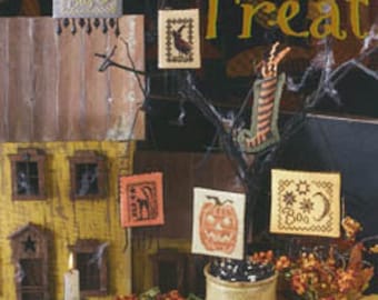 Counted Cross Stitch Pattern, Trix Or Treat, Halloween Decor, Primitive Samplers, Ornaments, Bowl Fillers, Blackbird Designs, PATTERN ONLY