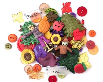 Autumn Buttons, Pumpkin Buttons, Sunflower Buttons, Scarecrow Buttons, Shank, Button Value Pack, Fall Decor, VP317, Buttons Galore & More