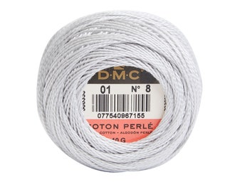 DMC Perle Cotton, Size 8, DMC 01, White Tin, Pearl Cotton Ball, Embroidery Thread, Punch Needle, Embroidery, Penny Rugs, Sewing Accessory