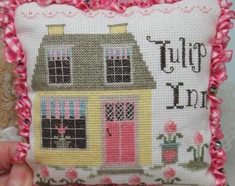 Counted Cross Stitch Pattern, Tulip Inn, Country Cottage, Spring Decor, Flower Motif, Carolyn Robbins, KiraLyns Needlearts. PATTERN ONLY