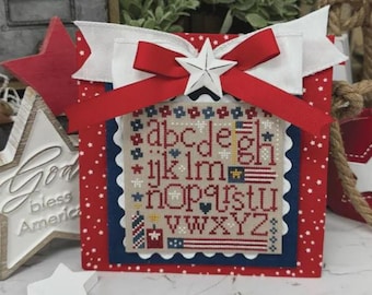 Counted Cross Stitch Pattern, American Alphabet, Patriotic Decor, Pillow, US Flags, Americana, Primrose Cottage Stitches, PATTERN ONLY