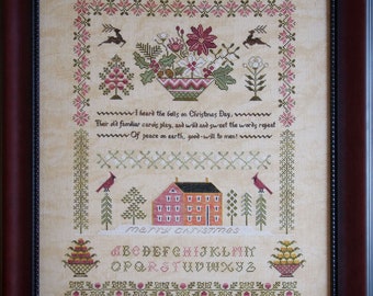 Counted Cross Stitch Pattern, Peace on Earth Sampler,  Cardinal, Saltbox House, Christmas, Inspirational, Cottage Garden, PATTERN ONLY