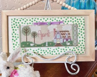 Counted Cross Stitch Pattern, The April House, My Father's House Collection, Bunnies, Trees, Spring Decor, Luhu Stitches, PATTERN ONLY