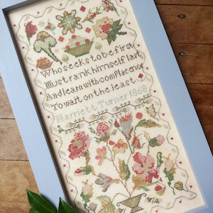 Counted Cross Stitch Pattern, The Humble Sampler: Harriett Turner 1868, Antique Reproduction Sampler, Mojo Stitches, PATTERN ONLY