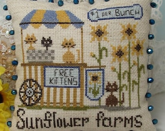 Counted Cross Stitch Pattern, Sunflower Farms, Roadside Stand Series, Kittens, Sunflowers, KiraLyn's Needlearts. PATTERN ONLY