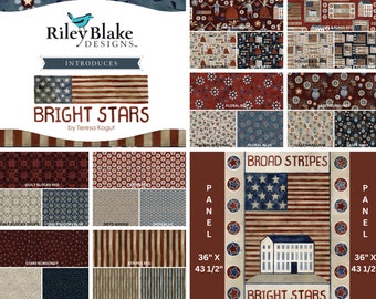 Quilt Fabric, Bright Stars, Broad Stripes, Patriotic Fabric, Americana Decor, Primitive, Folk Art, Whimsical, Teresa Kogut, Riley Blake
