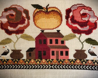 Counted Cross Stitch, Seagulls Love Peaches, Folk Art, Rose Motifs, Saltbox House, Gigi Reavis, The Artsy Housewife, PATTERN ONLY