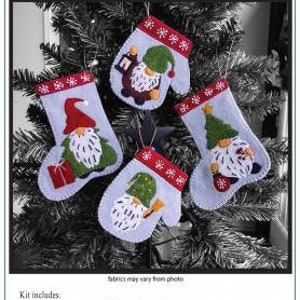 Wool Applique Pattern and Kit, Christmas Gnomes, Christmas Mittens and Stocking Ornaments, Wool Kit, Rachel&#39;s of Greenfield, PATTERN AND KIT