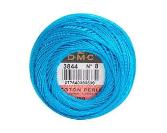 DMC Perle Cotton, Size 8, DMC 3844, Turquoise, Pearl Cotton Ball, Embroidery Thread, Punch Needle, Embroidery, Penny Rug, Sewing Accessory