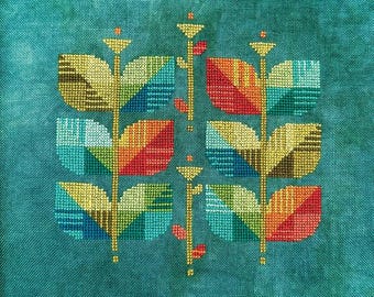 Counted Cross Stitch Pattern, Madras Beanstalk, Pillow, Spring, Beanstalk Quilt Block, Flower Motifs, Robin Pickens, Pattern ONLY