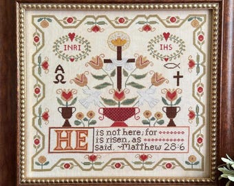 PRE-Order, Counted Cross Stitch Pattern, Risen, Faith in Stitches Series, Matthew 28:6, Christian Symbols,  Teresa Kogut, PATTERN ONLY
