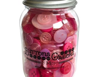 Pink Grapefruit, Mason Jar, Sewing Buttons, 2 Hole Buttons, 4 Hole Buttons, Craft Buttons, Button Embellishment, Buttons Galore & More