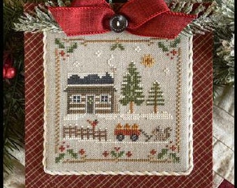 Counted Cross Stitch Pattern, Log Cabin Christmas, Squirrel, Woodland Animals, Christmas Decor, Snow, Little House Needleworks, PATTERN ONLY