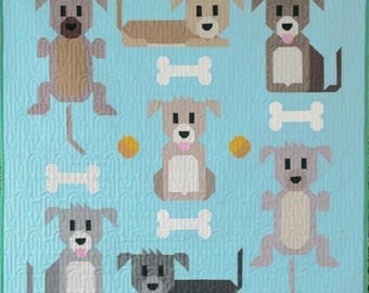 Quilt Pattern, Tail Wags, Puppy Quilt, Dog Bone Blocks, Sun Blocks, Lap Quilt, Pieced Blocks, Wall Hanging, Art East Quilt Co, PATTERN ONLY