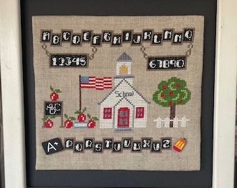 Counted Cross Stitch, AbC School Sampler, American Flag, Apple Tree, Chalkboard, School Bell, Mani di Donna, PATTERN ONLY