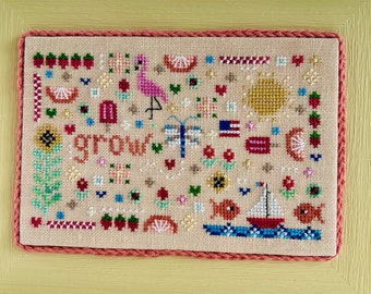 Counted Cross Stitch Pattern, A Little Summer, Beach Decor, Flamingo, Sailboat, Americana, Sweet Wing Studio, PATTERN ONLY