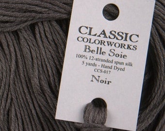 Belle Soie, Noir, Classic Colorworks, 5 YARD Skein, Hand Dyed Silk, Embroidery Silk, Counted Cross Stitch, Hand Embroidery Thread