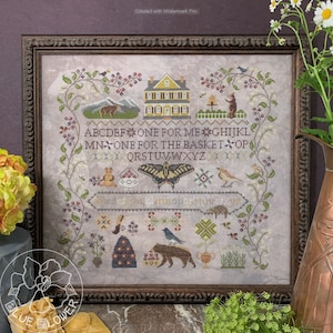 Counted Cross Stitch Pattern, Huckleberry Farm, Farm Sampler, Huckleberries, Bears, Farmhouse, Woodland, The Blue Flower, PATTERN ONLY