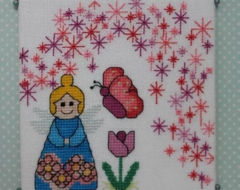 Counted Cross Stitch Pattern, Springtime Peg, Spring Decor, Butterfly, Flowers, Bowl Filler, Pillow Ornament, Luhu Stitches, PATTERN ONLY