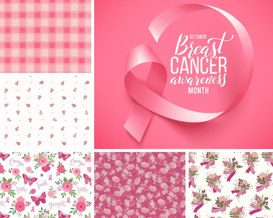 Quilt Fabric, Strength in Pink, Hope in Bloom, Pink Ribbon Enamel Charm ...