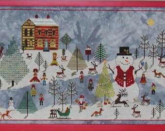 Counted Cross Stitch Pattern, A Snowman's Christmas, Winter Snow Scene, Christmas Decor, Ice Skaters, Praiseworthy Stitches, PATTERN ONLY