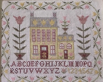 Counted Cross Stitch Pattern, Tulip House Sampler, Motifs, Primitive Rustic, Spring Decor, Pansy Patch Quilts and Stitchery, PATTERN ONLY